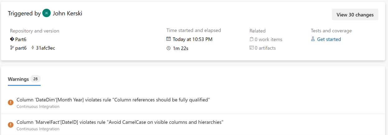 Warnings in Azure DevOps